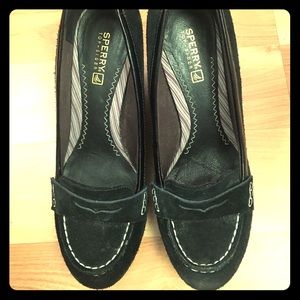 Black suede loafers wedges